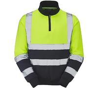 FAIRY BOUTIQUE Mens Hi Visibility Work Wear 2 Tone Sweatshirt Adults Reflective Stripe Quarter Zip Safety Jacket (Yellow/Navy X-Large)
