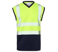 FAIRY BOUTIQUE Mens High Visibility Mesh Vest Top Hi Vis Reflective Tape 2 Tone T Shirt Sleeveless Work Utility Safety Tank Tops (Yellow/Navy Small)