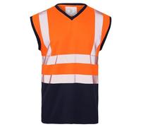 FAIRY BOUTIQUE Mens High Visibility Mesh Vest Top Hi Vis Reflective Tape 2 Tone T Shirt Sleeveless Work Utility Safety Tank Tops (Orange/Navy 4X-Large)