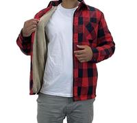 FAIRY BOUTIQUE Mens Sherpa Fleece Lined Shirt Tartan Check Pocket Shacket Long Sleeve Button Down Winter Jacket Shirt(Red Medium)