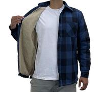 FAIRY BOUTIQUE Mens Sherpa Fleece Lined Shirt Tartan Check Pocket Shacket Long Sleeve Button Down Winter Jacket Shirt(Navy X-Large)