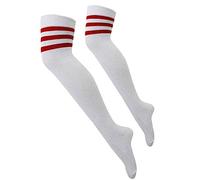 FAIRY BOUTIQUE Over Knee Thigh Socks OTK Warm Stripe Socks Women Leg Warmers OTK Plain Socks Referee Socks (Referee White/Red Stripe UK 4-6)
