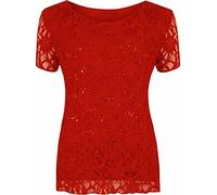 FAIRY BOUTIQUE Plus Size Womens Short Sleeve Floral Lace Lined Sequin Top Ladies Party Top Sizes UK 14-28 (Red UK 22-24)