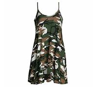 FAIRY BOUTIQUE Plus Size Womens Sleeveless Strappy Printed Cami Swing Tops Ladies Mini Dress Camisole Vest Top Green Camouflage