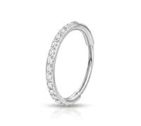FAIRY BOUTIQUE Single Row CZ Nose Ring Hoop Stainless Steel Zircon Septum Clicker Ring Hypoallergenic Cartilage Tragus Helix Piercing Jewellery For Women and Men (Silver, 1.2mm x 8mm)