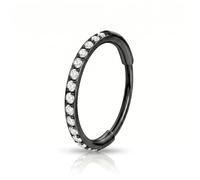 FAIRY BOUTIQUE Single Row CZ Nose Ring Hoop Stainless Steel Zircon Septum Clicker Ring Hypoallergenic Cartilage Tragus Helix Piercing Jewellery For Women and Men (Black, 1.2mm x 10mm)