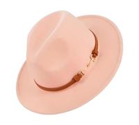 FAIRY BOUTIQUE Unisex Adjustable Wide Brim Belt Buckle Winter Casual Hat Women Classic Leather Large Fashion Wool Hat Pink