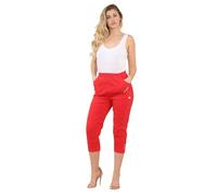 FAIRY BOUTIQUE Women Cherry Berry Capri 3/4 Trousers, Ladies Elasticated Cotton Stretch Cropped Bottom Pants (Red, 24)