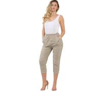 FAIRY BOUTIQUE Women Cherry Berry Capri 3/4 Trousers, Ladies Elasticated Cotton Stretch Cropped Bottom Pants (Beige, 22)