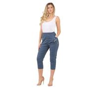 FAIRY BOUTIQUE Women Cherry Berry Capri 3/4 Trousers, Ladies Elasticated Cotton Stretch Cropped Bottom Pants (Indigo, 16)