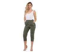 FAIRY BOUTIQUE Women Cherry Berry Capri 3/4 Trousers, Ladies Elasticated Cotton Stretch Cropped Bottom Pants (Khaki, 24)