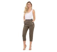 FAIRY BOUTIQUE Women Cherry Berry Capri 3/4 Trousers, Ladies Elasticated Cotton Stretch Cropped Bottom Pants (Mocha, 18)