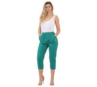 FAIRY BOUTIQUE Women Cherry Berry Capri 3/4 Trousers, Ladies Elasticated Cotton Stretch Cropped Bottom Pants (Jade Green, 16)