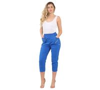 FAIRY BOUTIQUE Women Cherry Berry Capri 3/4 Trousers, Ladies Elasticated Cotton Stretch Cropped Bottom Pants (Royal Blue, 18)
