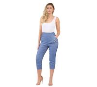 FAIRY BOUTIQUE Women Cherry Berry Capri 3/4 Trousers, Ladies Elasticated Cotton Stretch Cropped Bottom Pants (Denim, 22)