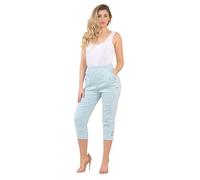 FAIRY BOUTIQUE Women Cherry Berry Capri 3/4 Trousers, Ladies Elasticated Cotton Stretch Cropped Bottom Pants (Sky Blue, 12)