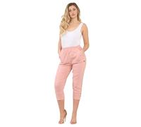 FAIRY BOUTIQUE Women Cherry Berry Capri 3/4 Trousers, Ladies Elasticated Cotton Stretch Cropped Bottom Pants (Baby Pink, 14)