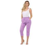 FAIRY BOUTIQUE Women Cherry Berry Capri 3/4 Trousers, Ladies Elasticated Cotton Stretch Cropped Bottom Pants (Lilac, 20)