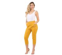 FAIRY BOUTIQUE Women Cherry Berry Capri 3/4 Trousers, Ladies Elasticated Cotton Stretch Cropped Bottom Pants (Mustard, 22)
