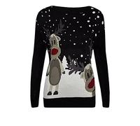 FAIRY BOUTIQUE Women Pullover Xmas Knitted Jumper Ladies Long Sleeve Christmas Novelty Printed Reindeer Rudolph Sweater Black