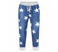 FAIRY BOUTIQUE® Women’s Trousers, Italian Floral Print Ladies Elasticated Waist Drawstring Turn Up Cuffed Trousers, Casual Summer Stretch Tapered Trousers Pants (Star Dark Denim, 10-14)