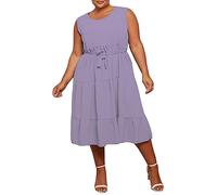 FAIRY BOUTIQUE Women Sleeveless Belted Frilled Maxi Dress Ladies Italian Round Neck Baggy Loose Summer Smock Dress One Size Fits UK 8-26 Lilac