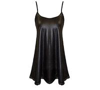 FAIRY BOUTIQUE Women Wet Look Strappy Sleeveless Cami Swing Dress Top Plus Size PVC Party Dress(Black UK 20-22)