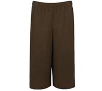 FAIRY BOUTIQUE Womens 3/4 Three Quarter Cropped Trousers Ladies Plain Elasticated Waist Wide Leg Crop Pants Culottes Brown