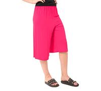 FAIRY BOUTIQUE Womens 3/4 Three Quarter Cropped Trousers Ladies Plain Elasticated Waist Wide Leg Crop Pants Culottes Neon Pink
