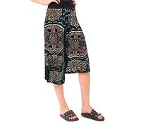 FAIRY BOUTIQUE Womens 3/4 Three Quarter Cropped Trousers Ladies Plain Elasticated Waist Wide Leg Crop Pants Culottes