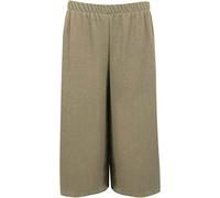 FAIRY BOUTIQUE Womens 3/4 Three Quarter Cropped Trousers Ladies Plain Elasticated Waist Wide Leg Crop Pants Culottes Mocha