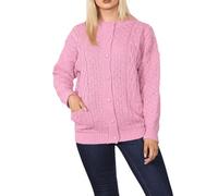 FAIRY BOUTIQUE Womens Aran Cable Knitted Long Sleeve Cardigan Ladies 7 Button 2 Pockets Round Neck Cardigan Dusty Pink