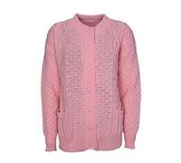 FAIRY BOUTIQUE Womens Aran Cable Knitted Long Sleeve Cardigan Ladies 7 Button 2 Pockets Round Neck Cardigan Baby Pink