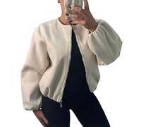 FAIRY BOUTIQUE Womens Balloon Sleeve Casual Streetwear Viral Zipper Cropped Bomber Jacket Ladies Lightweight 2 Side Pockets Crew Neck Short Jacket Coat Top