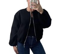 FAIRY BOUTIQUE Womens Balloon Sleeve Casual Streetwear Viral Zipper Cropped Bomber Jacket Ladies Lightweight 2 Side Pockets Crew Neck Short Jacket Coat Top
