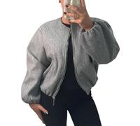 FAIRY BOUTIQUE Womens Balloon Sleeve Casual Streetwear Viral Zipper Cropped Bomber Jacket Ladies Lightweight 2 Side Pockets Crew Neck Short Jacket Coat Top