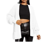 FAIRY BOUTIQUE Womens Balloon Sleeve Pocket Cardigan Ladies Drop Shoulder Oversized Cardiagn Open Front Knitted Sweater White