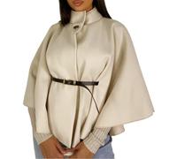 FAIRY BOUTIQUE Womens Batwing Sleeves Belted Cape Coat Turtle Neck Jacket Ladies Front Button Belted Cape Coat Casual Winter Jumper Top