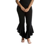 FAIRY BOUTIQUE Womens Bell Bottom Flared Frill Trouser Ladies 70s Elastic Waist Plus Size Trouser Leggings Pants Black