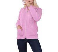 FAIRY BOUTIQUE Womens Cable Knitted Collared Zipper Cardigan Ladies Long Sleeve 2 Pocket Classic Knitwear Sweater Winter Warm Cardigan Dusty Pink