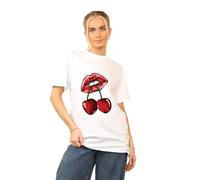 FAIRY BOUTIQUE® Womens Cherry Leopard Graphic Print Baggy T-Shirt - Ladies Short Sleeve Summer Casual Wear Fashion Tees Top (Cherry Lips White, 8-10)