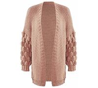 FAIRY BOUTIQUE Womens Chunky Knitted Oversized Baggy Cardigan Bubbles Bobble Sleeve Open Front Cardigan (Rose Pink UK 12-14)