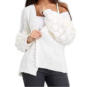FAIRY BOUTIQUE Womens Chunky Knitted Oversized Baggy Cardigan Bubbles Bobble Sleeve Open Front Cardigan (Cream UK 12-14)