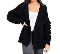 FAIRY BOUTIQUE Womens Chunky Knitted Oversized Baggy Cardigan Bubbles Bobble Sleeve Open Front Cardigan (Black UK 12-14)