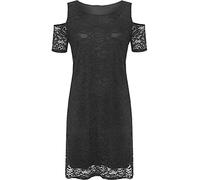 FAIRY BOUTIQUE Womens Cut Out Cold Shoulder Plus Size Dress Ladies Floral Lace Lined Short Sleeve Dress Black