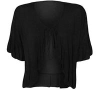 FAIRY BOUTIQUE Womens Front Tie Up Frill Ruffle Plain Shrug Tops Ladies Short Sleeve Stretch Plus Size Bolero Shrug Black