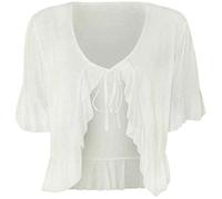 FAIRY BOUTIQUE Womens Front Tie Up Frill Ruffle Plain Shrug Tops Ladies Short Sleeve Stretch Plus Size Bolero Shrug White