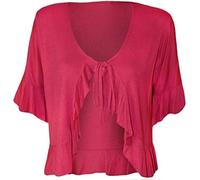 FAIRY BOUTIQUE Womens Front Tie Up Frill Ruffle Plain Shrug Tops Ladies Short Sleeve Stretch Plus Size Bolero Shrug Cerise