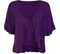 FAIRY BOUTIQUE Womens Front Tie Up Frill Ruffle Plain Shrug Tops Ladies Short Sleeve Stretch Plus Size Bolero Shrug Purple