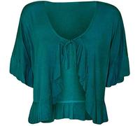 FAIRY BOUTIQUE Womens Front Tie Up Frill Ruffle Plain Shrug Tops Ladies Short Sleeve Stretch Plus Size Bolero Shrug Teal